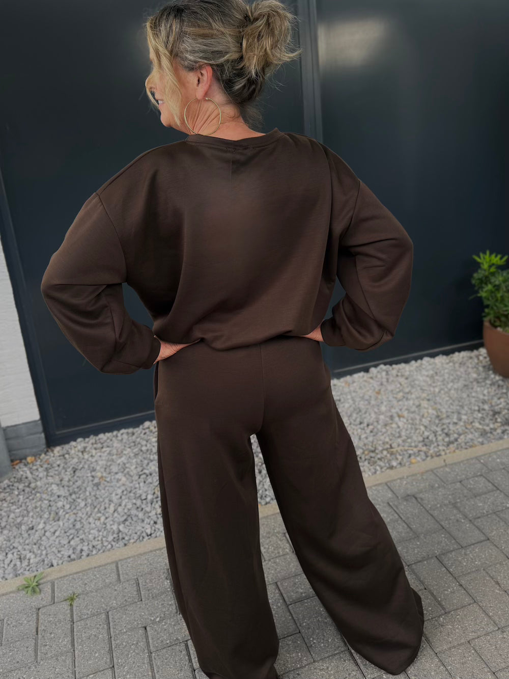comfyset met bandplooi broek bruin