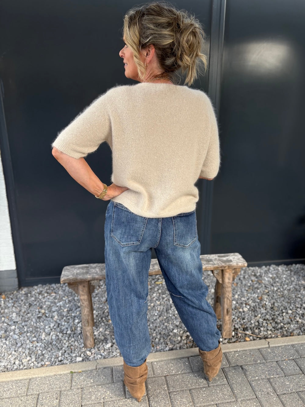 Jeans balloon fit met schuine knoop