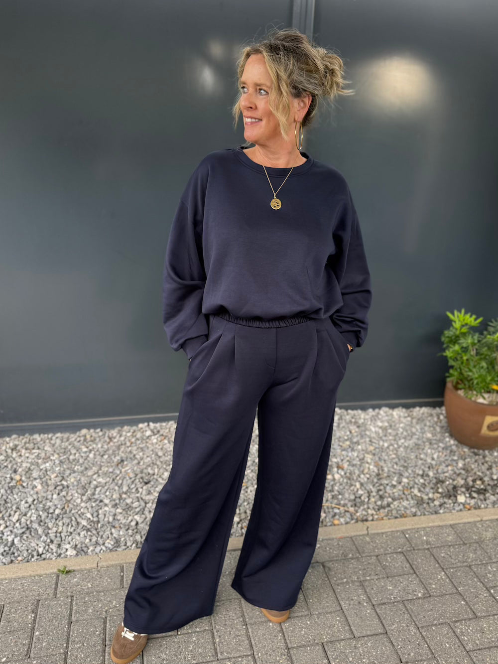 comfyset met bandplooi broek marineblauw