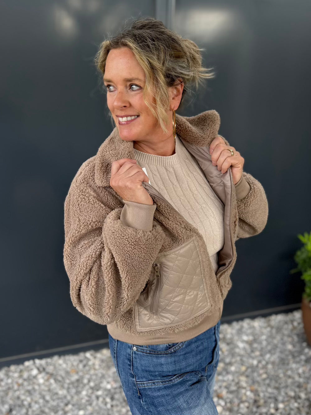 Teddy jasje taupe