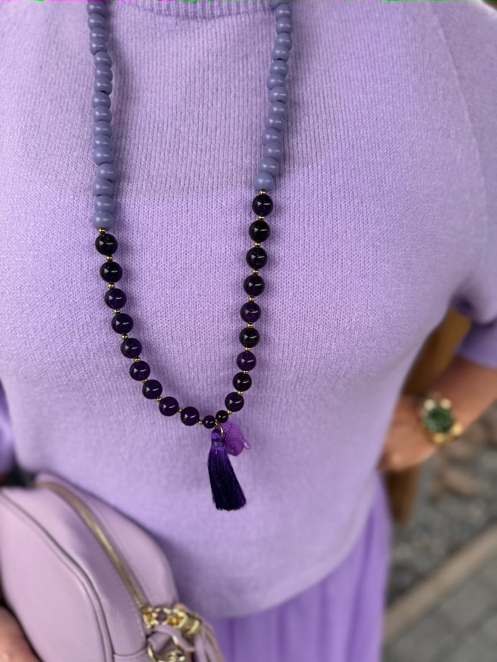 Ketting lila en paars met stainless steel