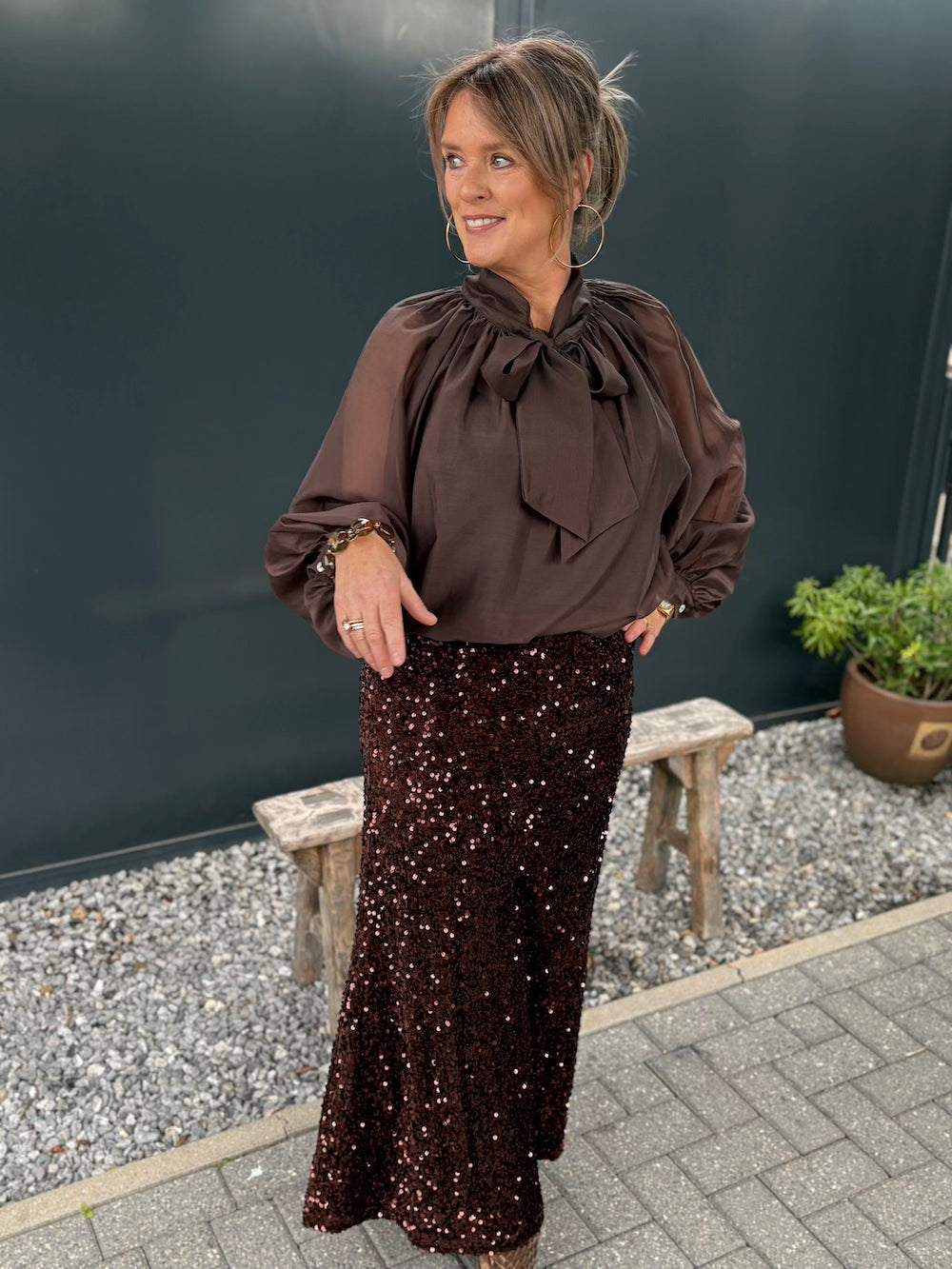 rok met pailetten bruin