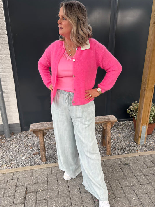 Jeans broek dun met striklint elastische taille