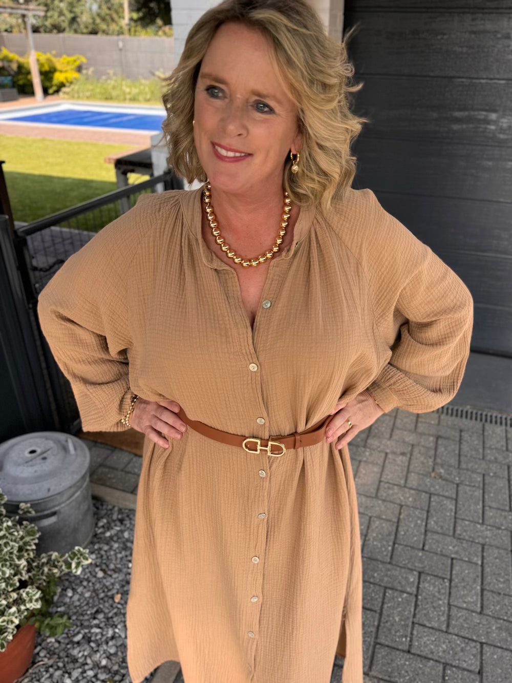 Maxi dress tetra camel