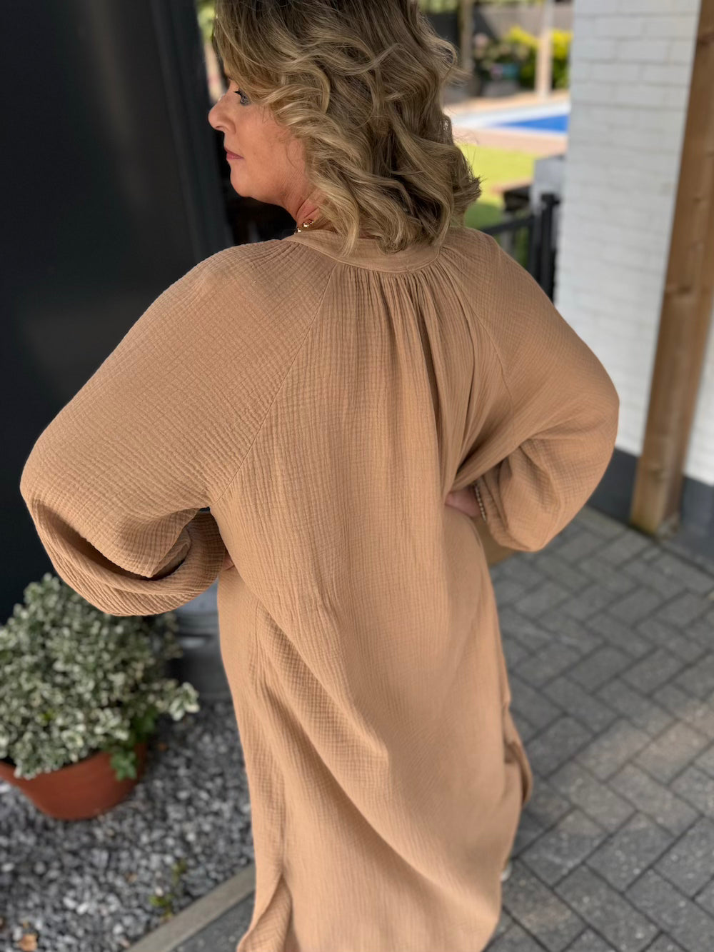 Maxi dress tetra camel