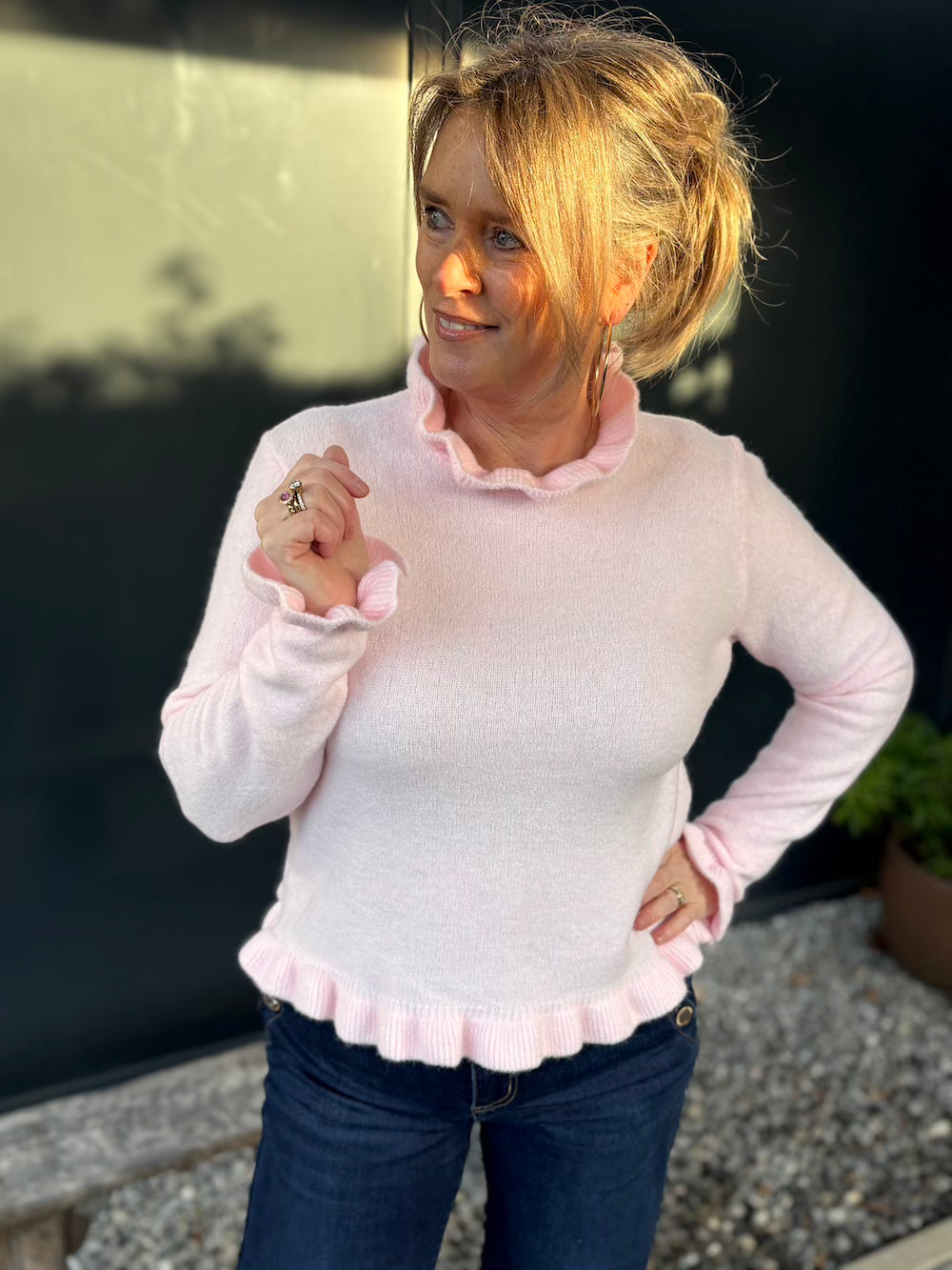 Trui met froezel details zachtroze