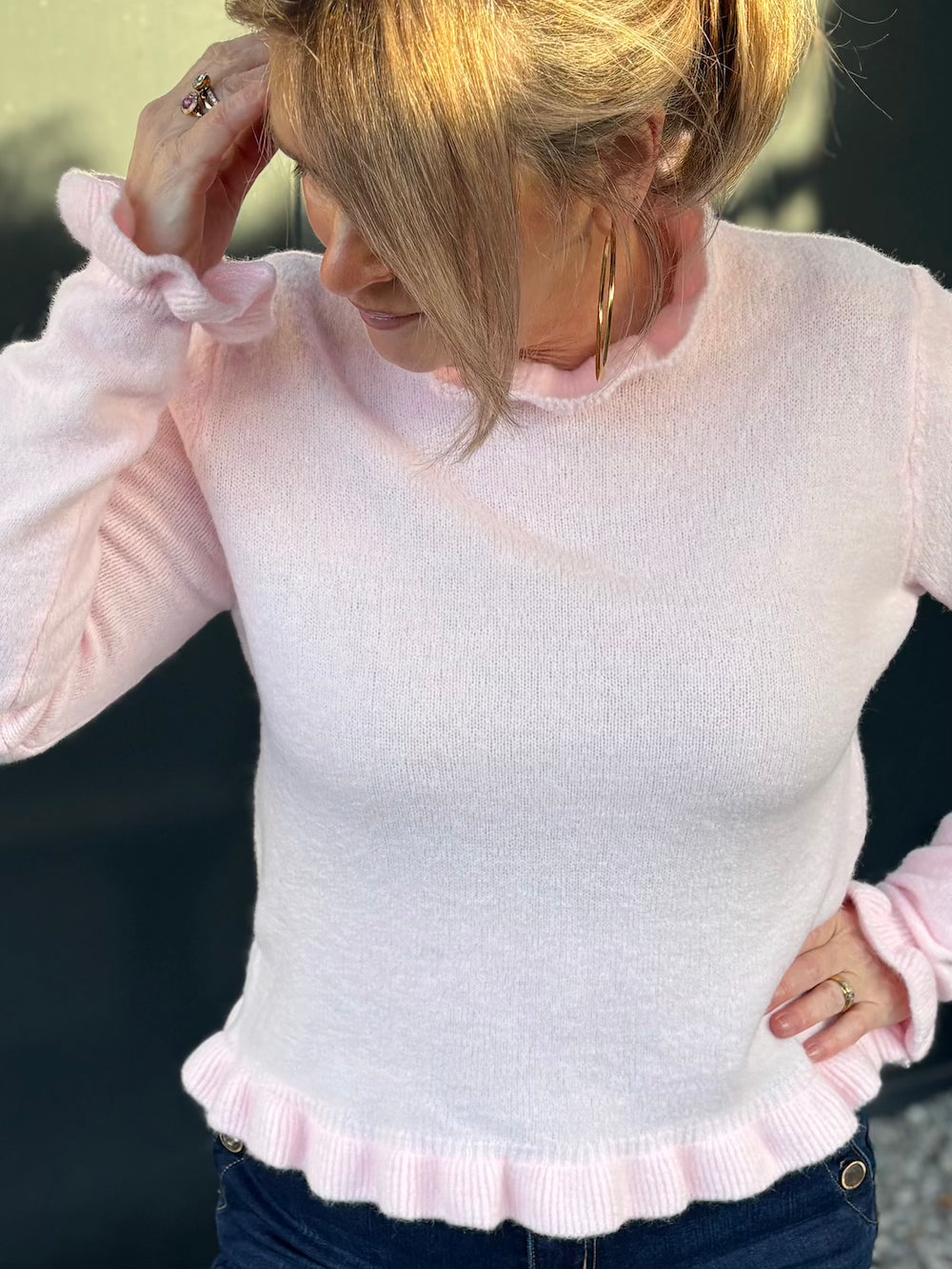 Trui met froezel details zachtroze