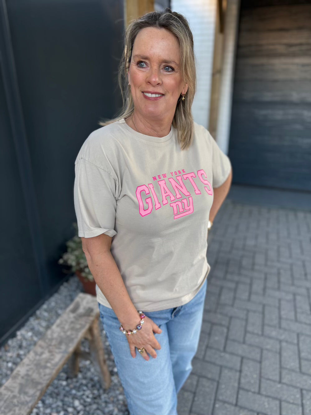 T shirt NY giants beige met neon