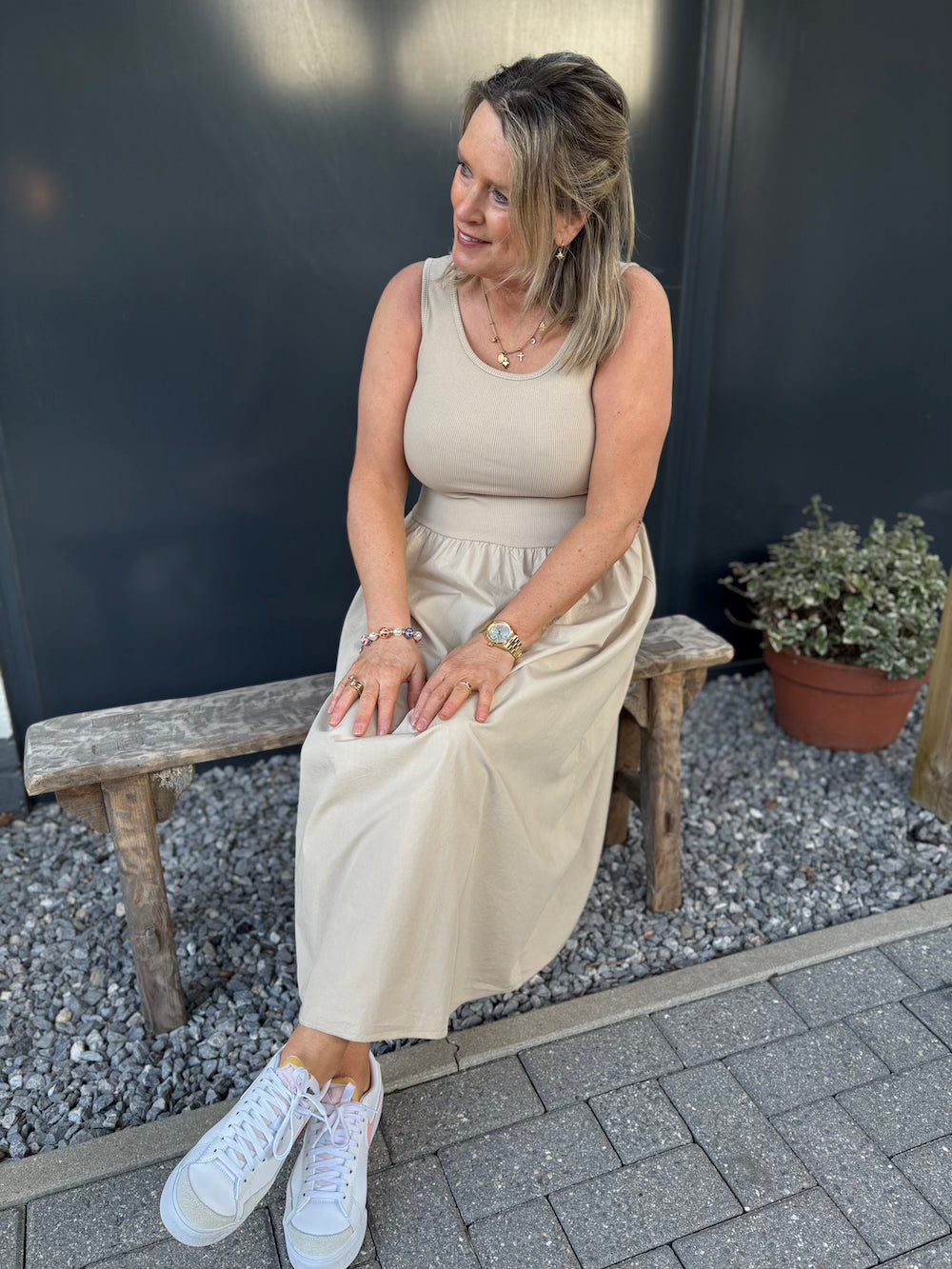 Jurkje katoen mouwloos beige