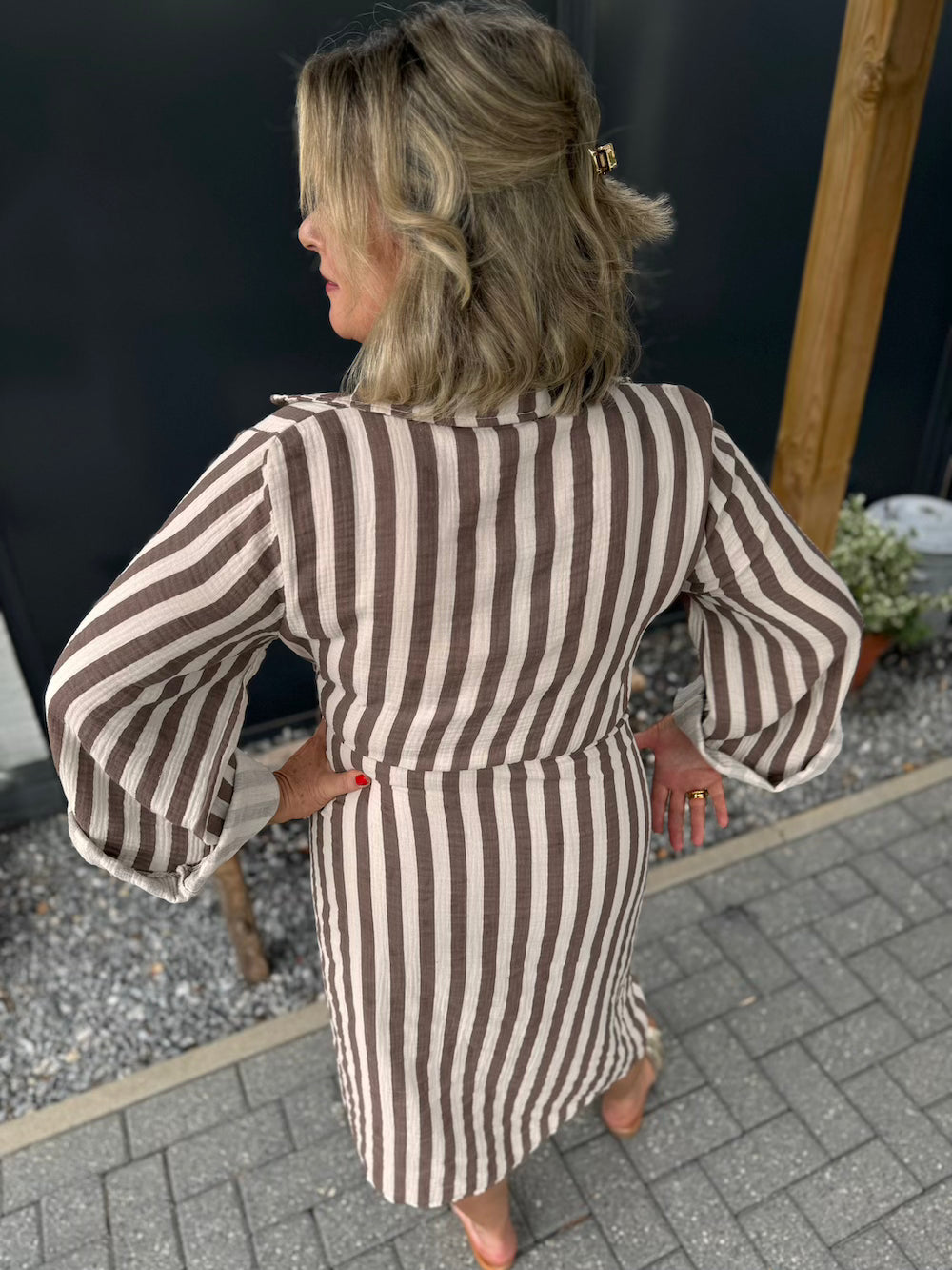 Wikkeljurk gestreept taupe/creme