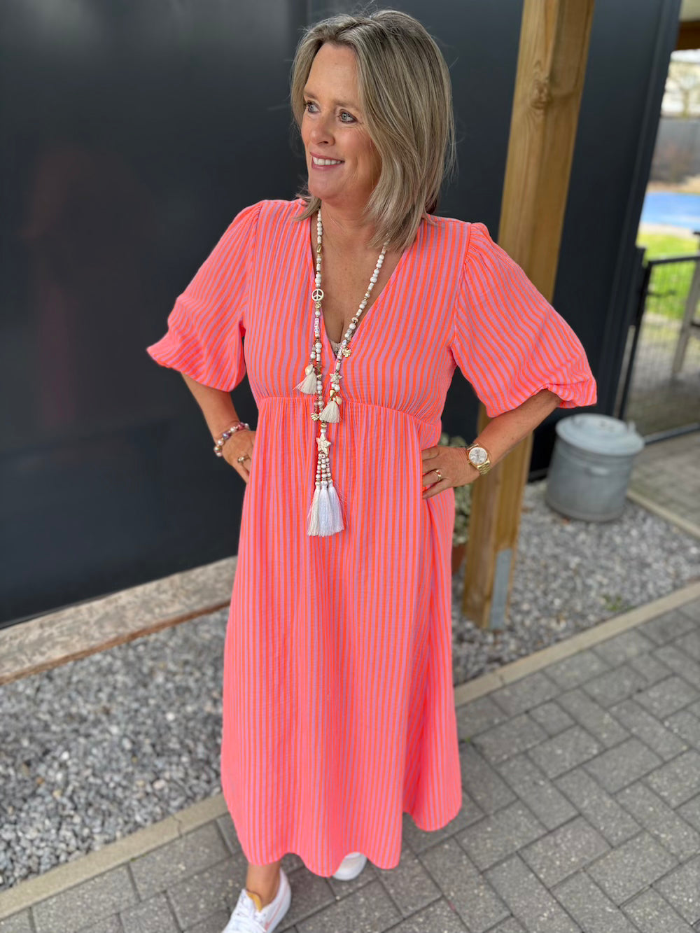 Jurk tetra oranje streep neon