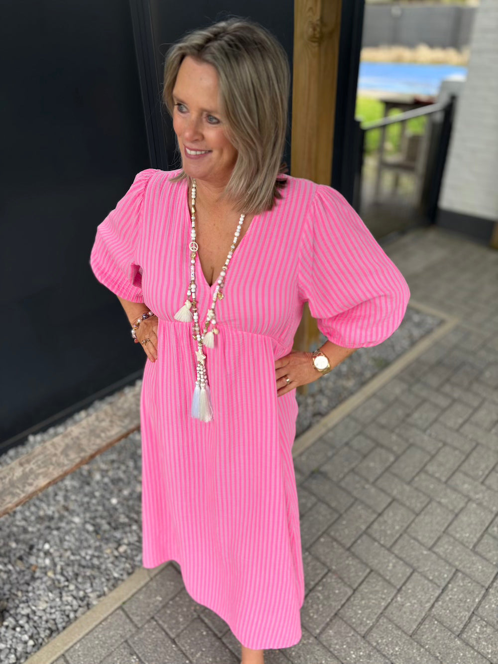 Jurk roze neon streep