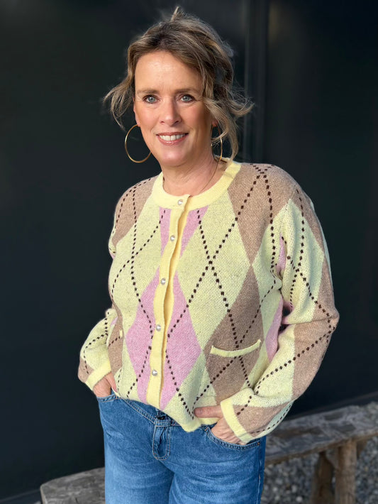 Argyle vestje pastel geel