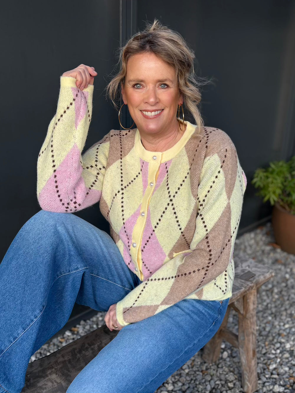 Argyle vestje pastel geel