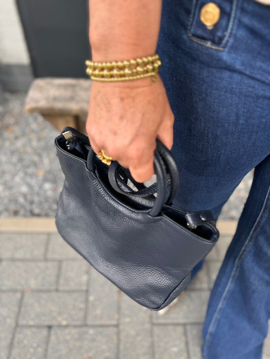 Tasje leder met ronde hengsels blauw