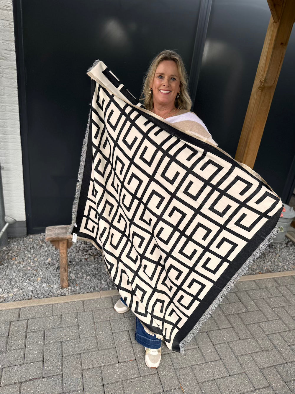 Sjaal vierkant luxe print zwart/wit