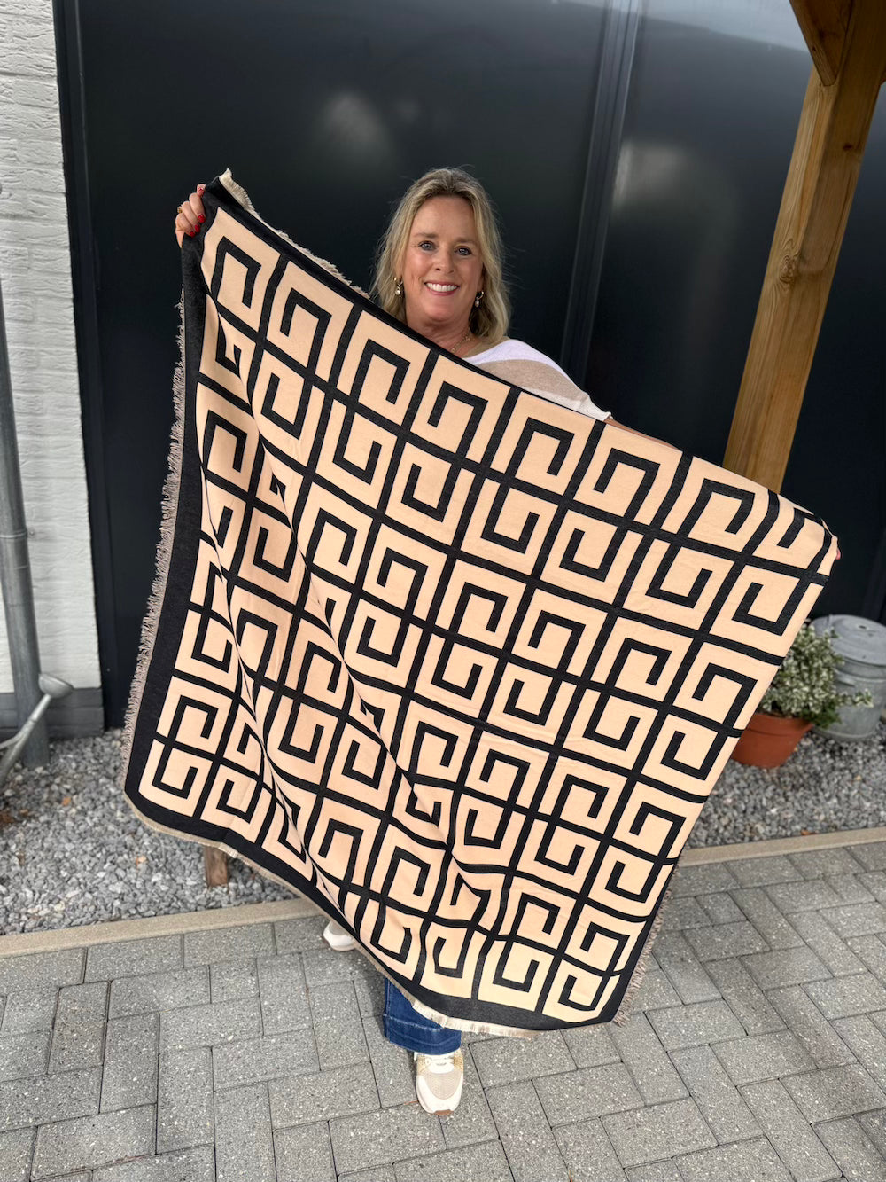 Sjaal vierkant luxe print camel zwart