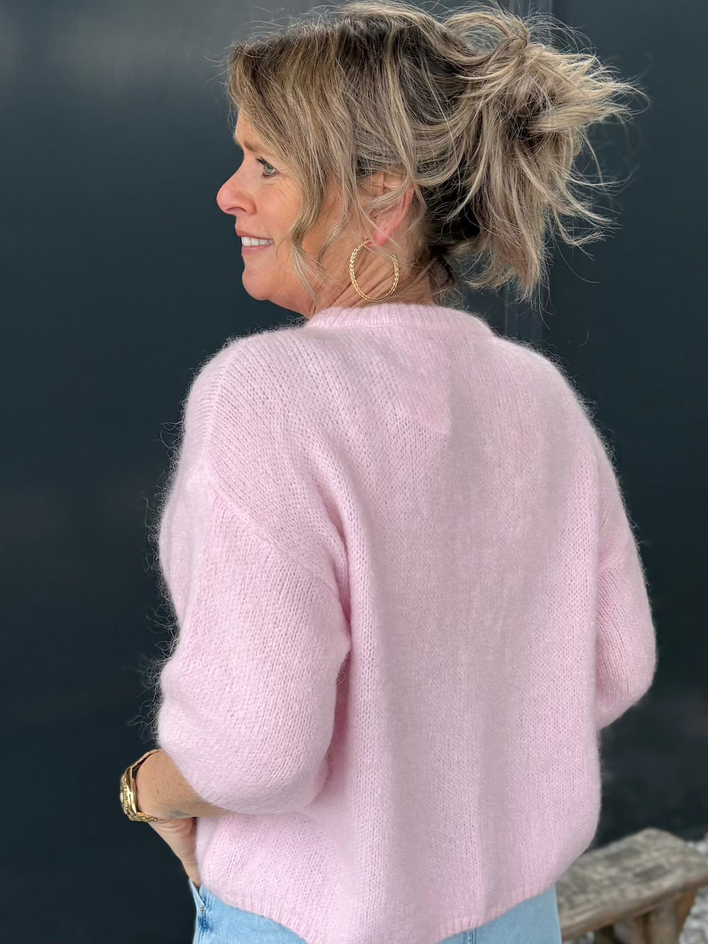 Truitje met mohair 3/4 mouw roze