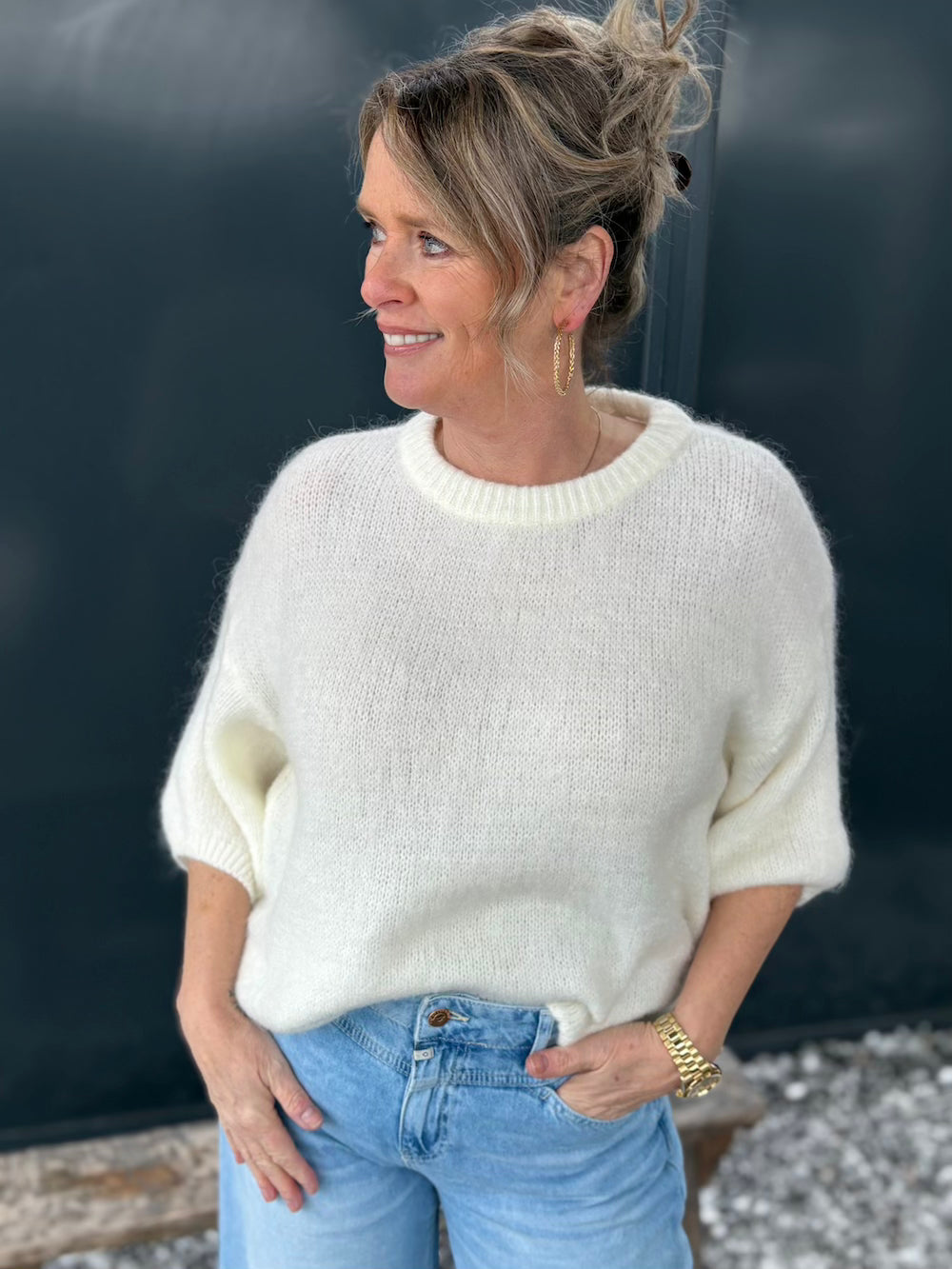 Truitje met mohair 3/4 mouw roomwit