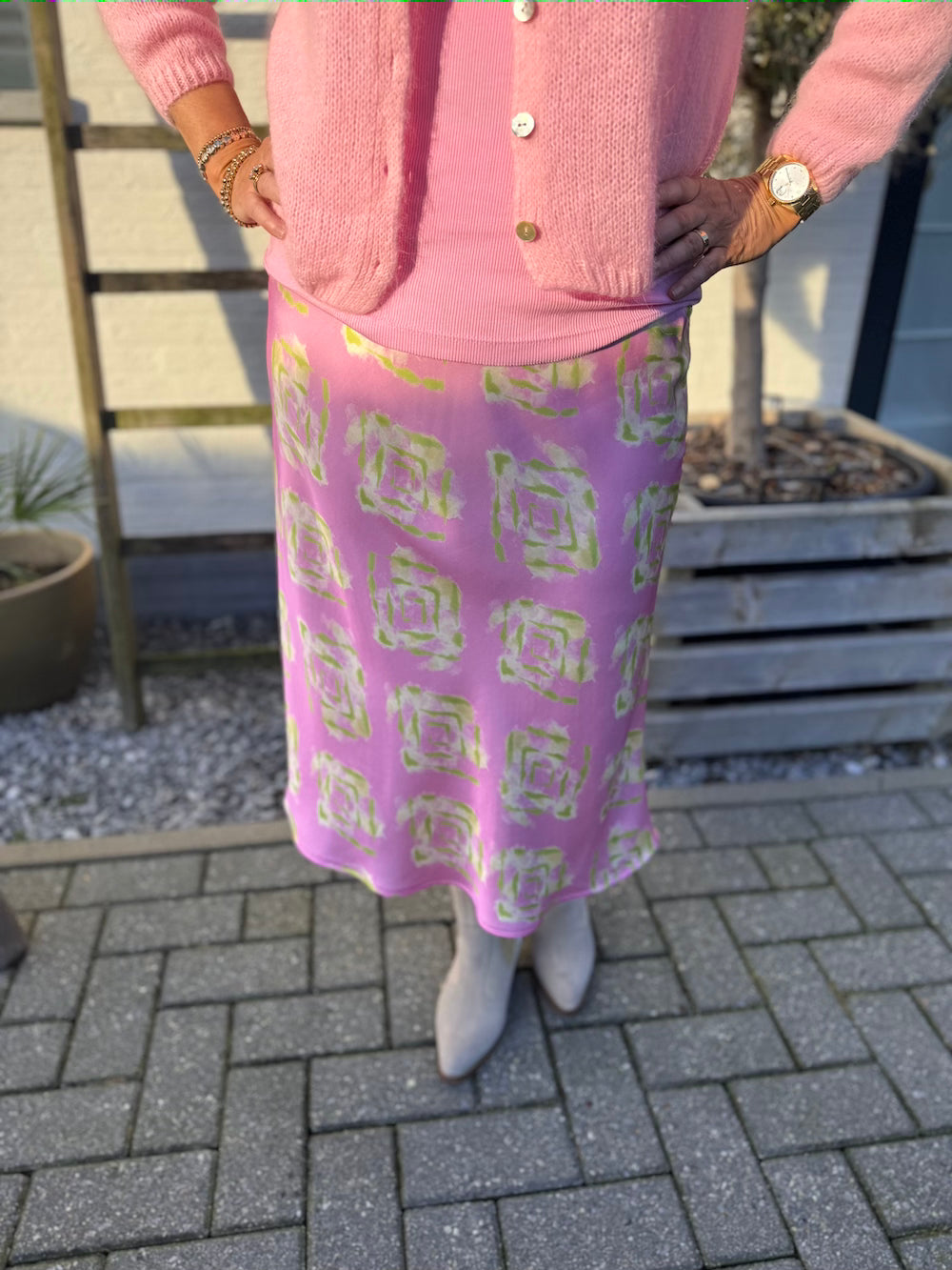 Rok viscose roze met print