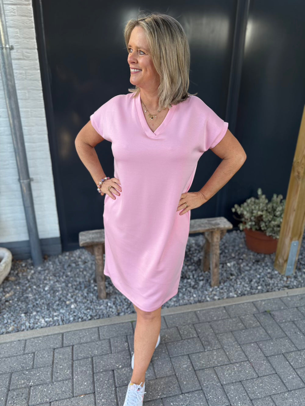 Sweaterdress midi roze