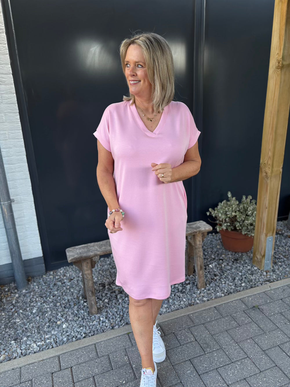 Sweater dress midi roze