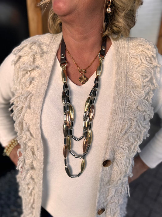 ketting tricolor goud zilver rosé