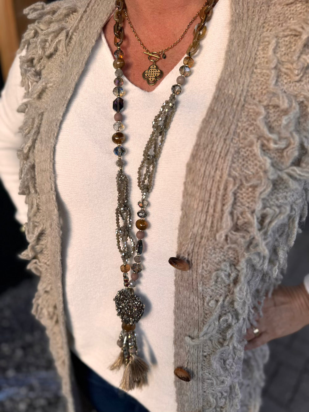 Ketting taupe / bruin met hart