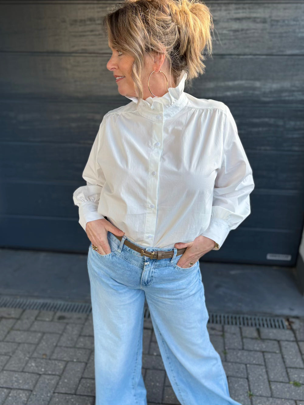 Blouse met opstaande kraag wit