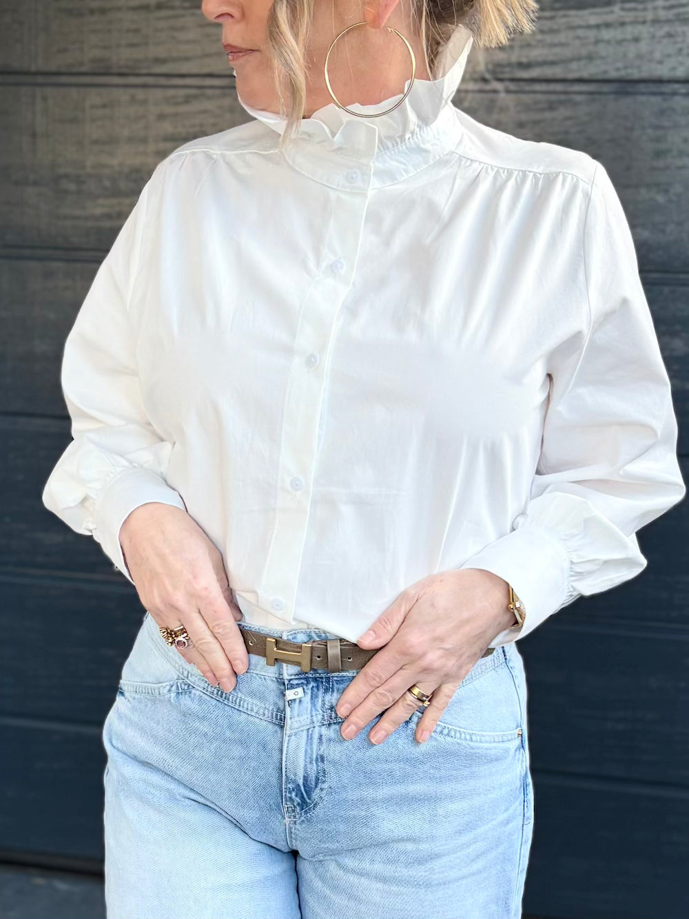 Blouse met opstaande kraag wit