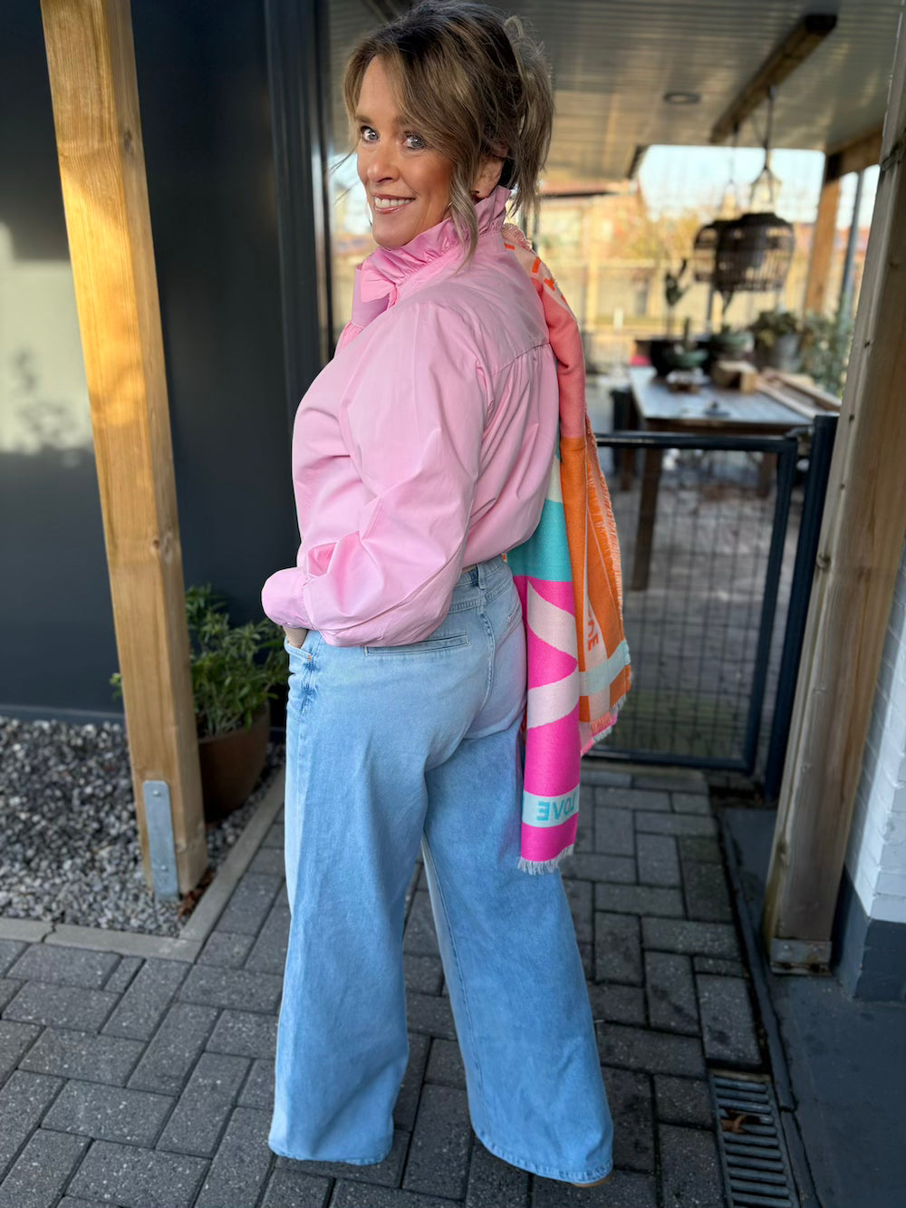 Blouse met opstaande kraag fuchsia