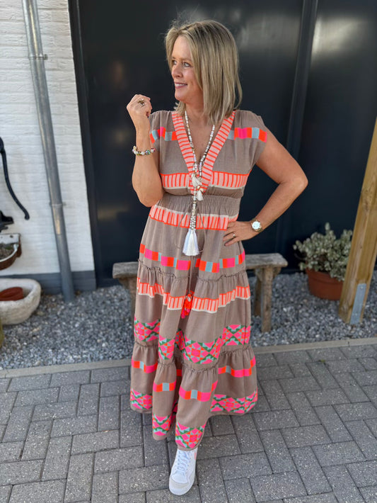 Ibiza jurk taupe neon 