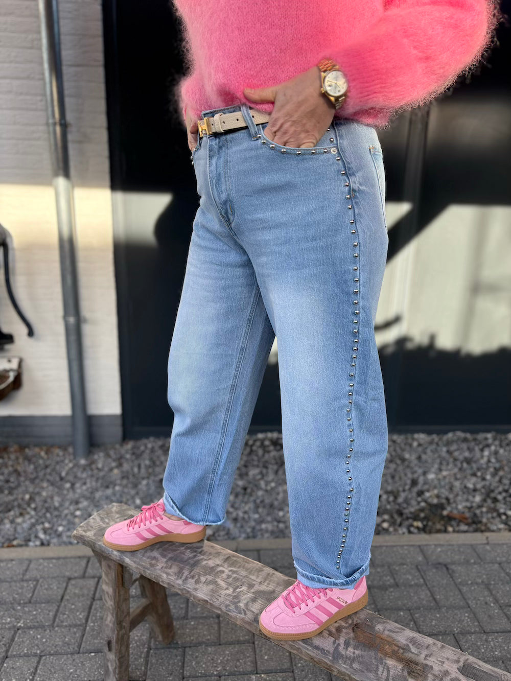 Ballon jeans blauw met studs