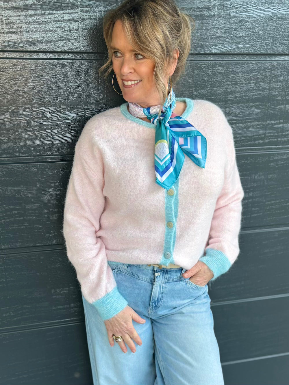 Vestje roze blauwe bies