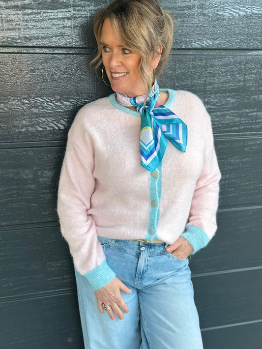 Vestje roze blauwe bies