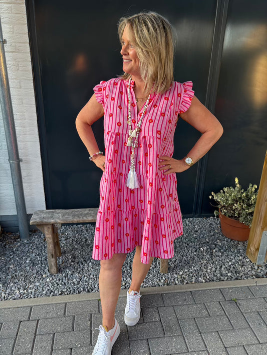 Jurkje streep tetra roze rood met bloem