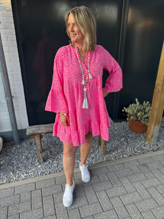 Jurkje trompet mouw neon luipaard