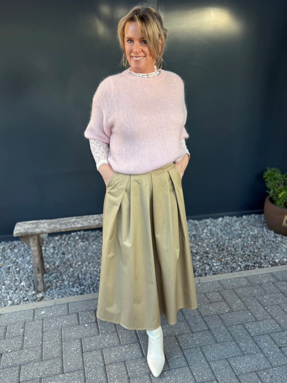 Rok met elastische taille en plooien Camel