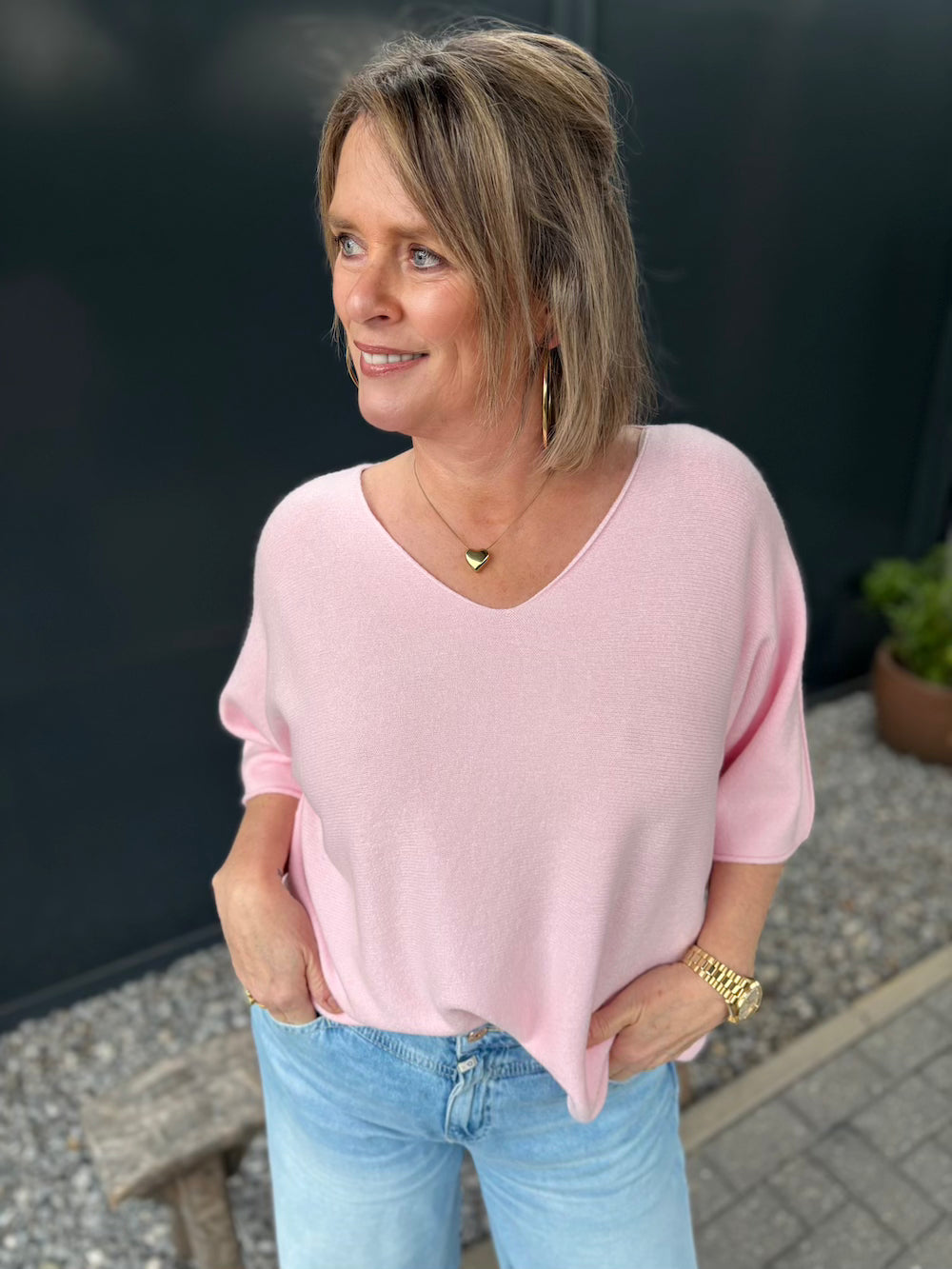 Basic truitje V-hals roze