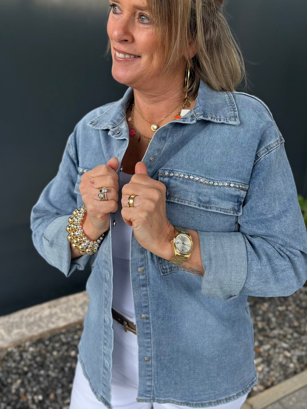 Jeans blouse met strass details