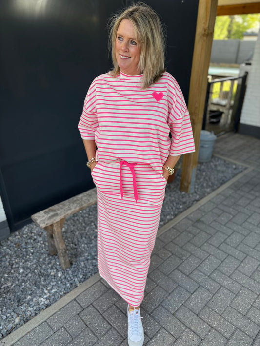 set rok en shirt gestreept roze
