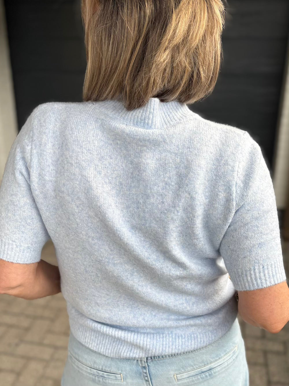 Truitje korte mouw met parels blauw