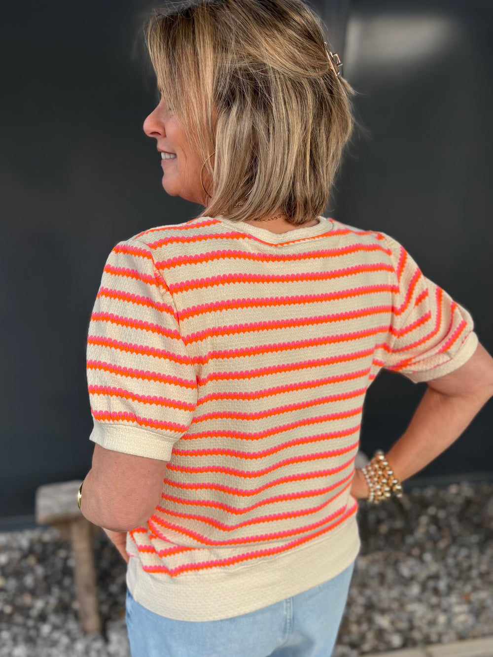 Truitje neon oranje  streep