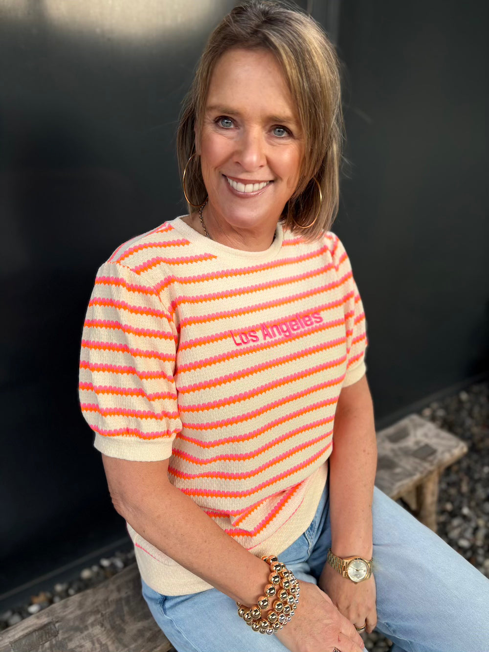 Truitje neon oranje  streep