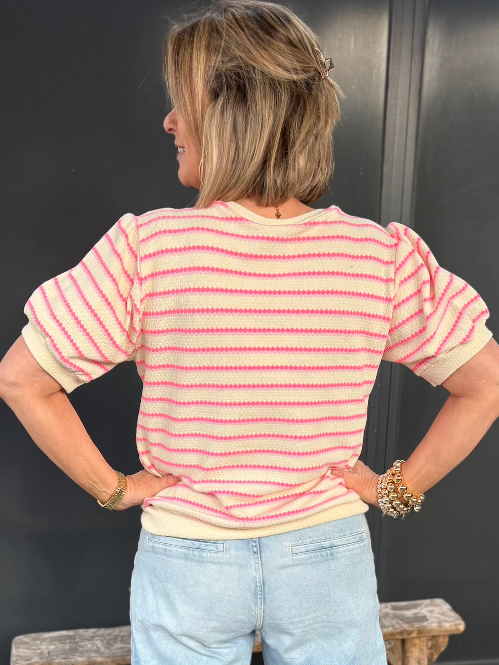 Truitje neon roze streep