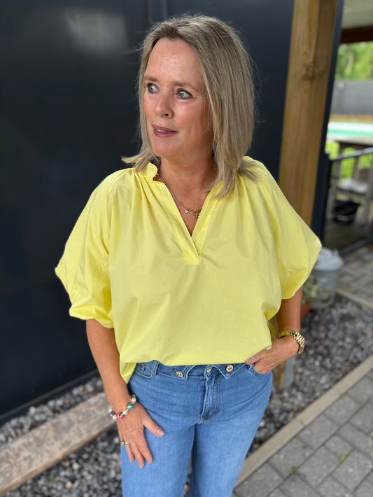 blouse katoen met pofmouw geel