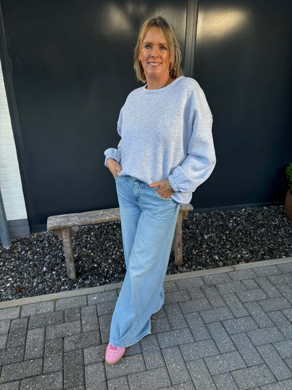 Sweater Oui Oui grijs roze