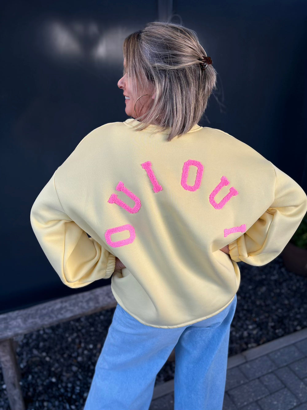 Sweater Oui Oui geel roze