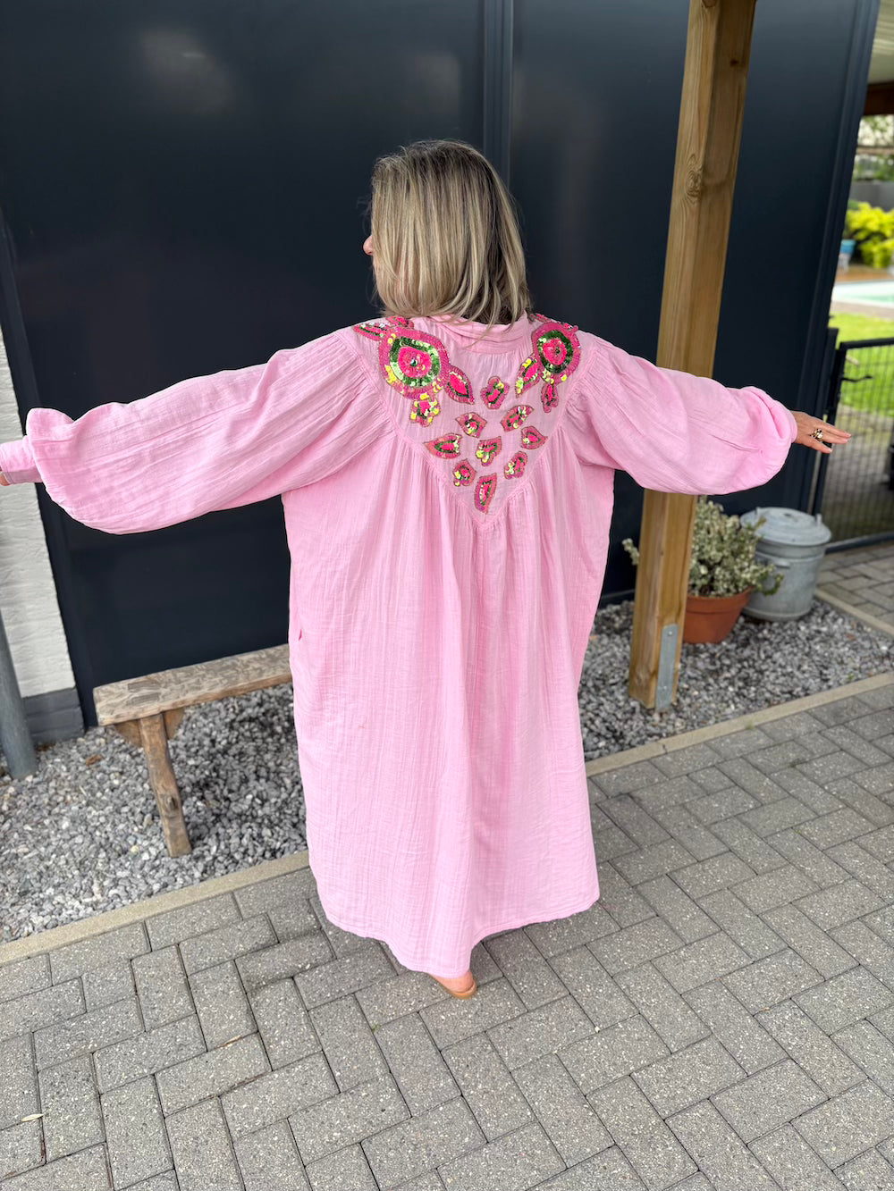 Maxi dress met pailetten roze