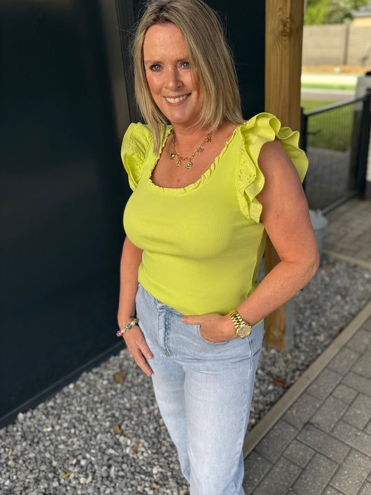 topje met broderie lime